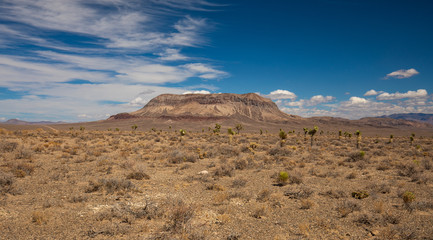 High desert with monument and clouds