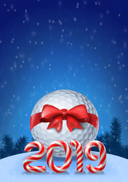 Golf ball with candy cane numbers of 2019