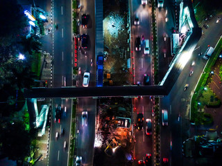 aerial view of road in night