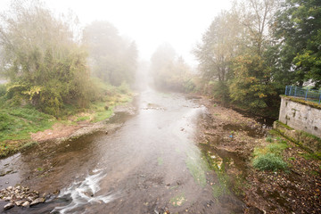 brook with fog
