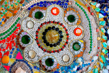 Lovely colorful mosaic mandalas decorated with gems, at Pha Sorn Kaew, in Khao Kor, Phetchabun, Thailand