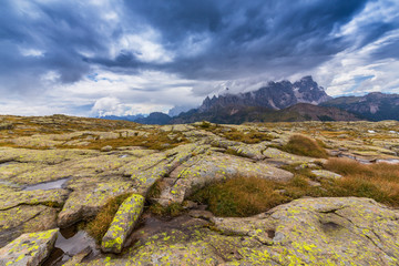 Beautiful cloudscape and rain clouds in the Dolomite Alps in summer