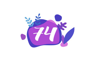 74 Years Anniversary Modern Purple Blue Flat Design