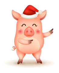 Cute vector pig with christmas cap