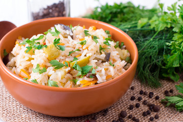 Rice with vegetables in a plate