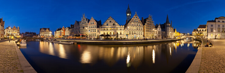 Fototapeta na wymiar Ghent Panorama At Night, Belgium