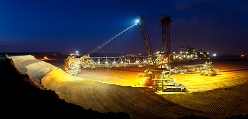 Giant Bucket-Wheel Excavator At Night Panorama