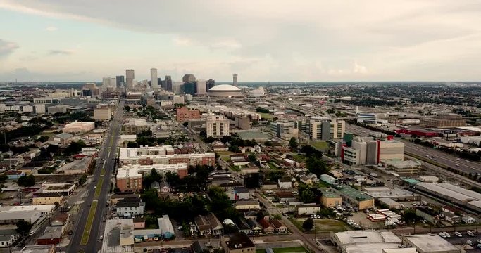 A storm has just passed thru over the highway and the downtown city center of New Orleans