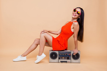 Chill out holiday people she her person concept. Profile side ph