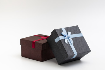 present box with color ribbon on white background for christmas birthday special occassion