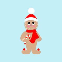 Gingerbread man with christmas gift vector illustration