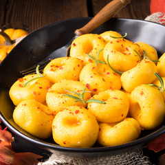 delicious autumnal dumplings with hokkaido pumpkin puree