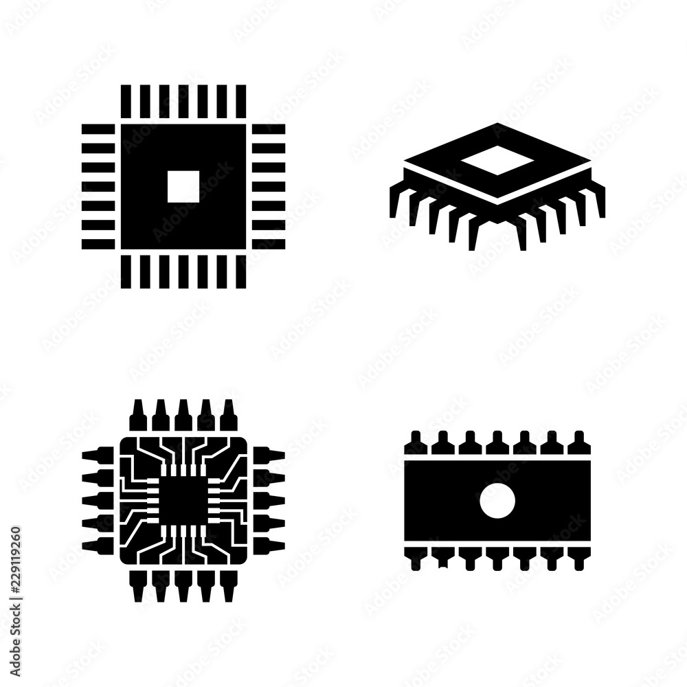 Aufkleber computer chips, electronic circuit. simple related vector icons set for video, mobile apps, web site