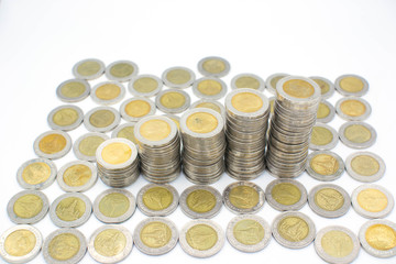 Thai coins isolated on white background.