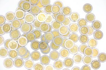 Thai coins isolated on white background.