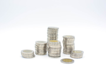 Thai coins isolated on white background.
