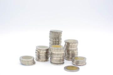 Thai coins isolated on white background.