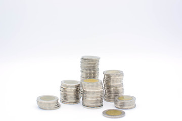 Thai coins isolated on white background.