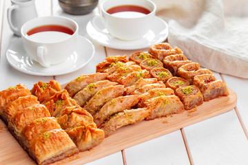 Traditional Baklava on Wooden Table