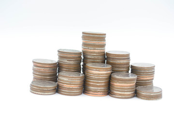 Thai coins isolated on white background.