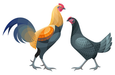 Stylized Chickens - Luikse Vechter Rooster and Hen