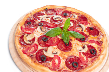 Tasty pizza is isolated on white background