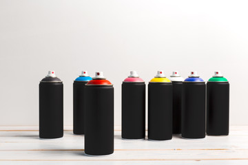 Spray paint cans close up
