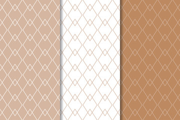 Brown and white geometric set of seamless patterns