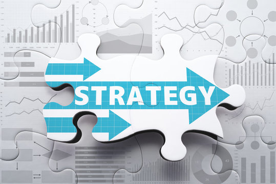 Planning strategy and analyzing marketing data for finding business solution.Assembling charts and graphs jigsaw puzzle.
