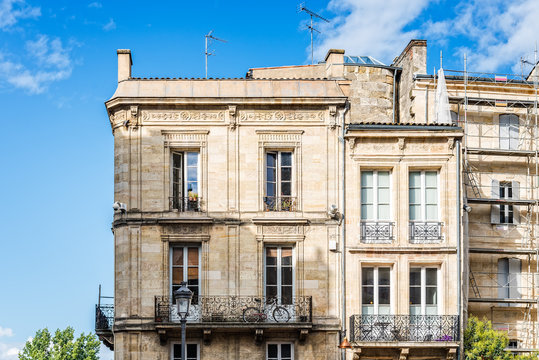 Old residential buildings in Bordeaux in France