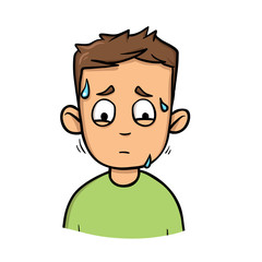 Young man sweating. Flat design icon. Colorful flat vector illustration. Isolated on white background.