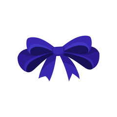 Icon of big blue bow. Hair accessory for girl. Decorative flat vector element for invitation, gift voucher or promo poster