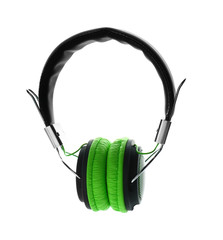 Modern headphones on white background