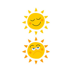 Happy smiling yellow sun and Grumpy sun icon vector
