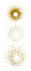A set of three circles of spilled gold glitter. Elements for a festive glamorous design.