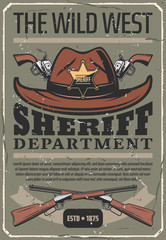 American Wild West sheriff hat, gun