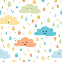 Seamless pattern smile clouds colorful background kids vector illustration
