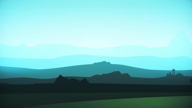 Animation moving of landscape in cartoon style. Digital design concept. Animation mountains background loop