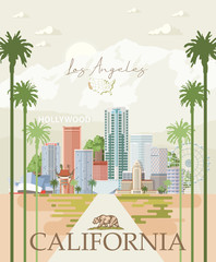 Los Angeles vector city template. California poster in colorful flat style. - 229126288