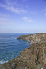 A scenic view of the west Cornwall coast taken From Barras Nose near Tintagel and Bossiney on a sunny Autumn day