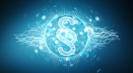 Law paragraph digital hologram background 3D rendering