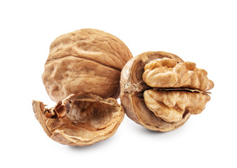 Tasty walnuts on white background