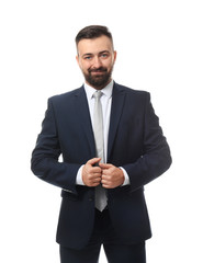 Portrait of handsome businessman on white background