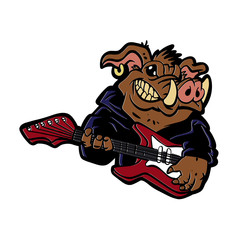 Boar playing guitar vector illustration
