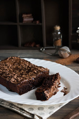 Chocolate pound cake with chocolate icing and chocolate chips