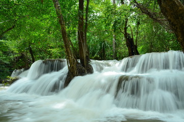 Scenic view of waterfall in the forest (seventh floor),huai mae khamin waterfall,kanchanaburi,thailand.