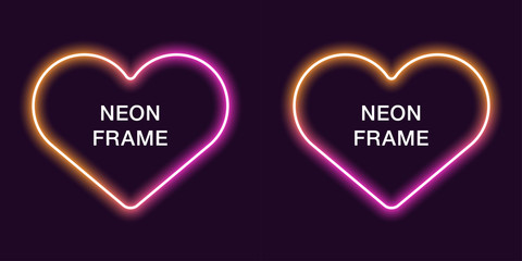 Neon frame in heart shape. Vector template