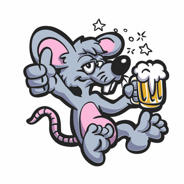 Drunk rat with beer vector illustration