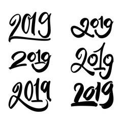 Happy New Year 2019. Calligraphy and lettering the form