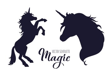 Magic Unicorn silhouette collection . Vector hand drawn © the Wild Sun